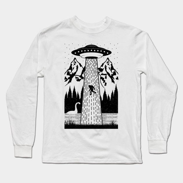 Bigfoot Ufo Abduction Long Sleeve T-Shirt by Tesszero